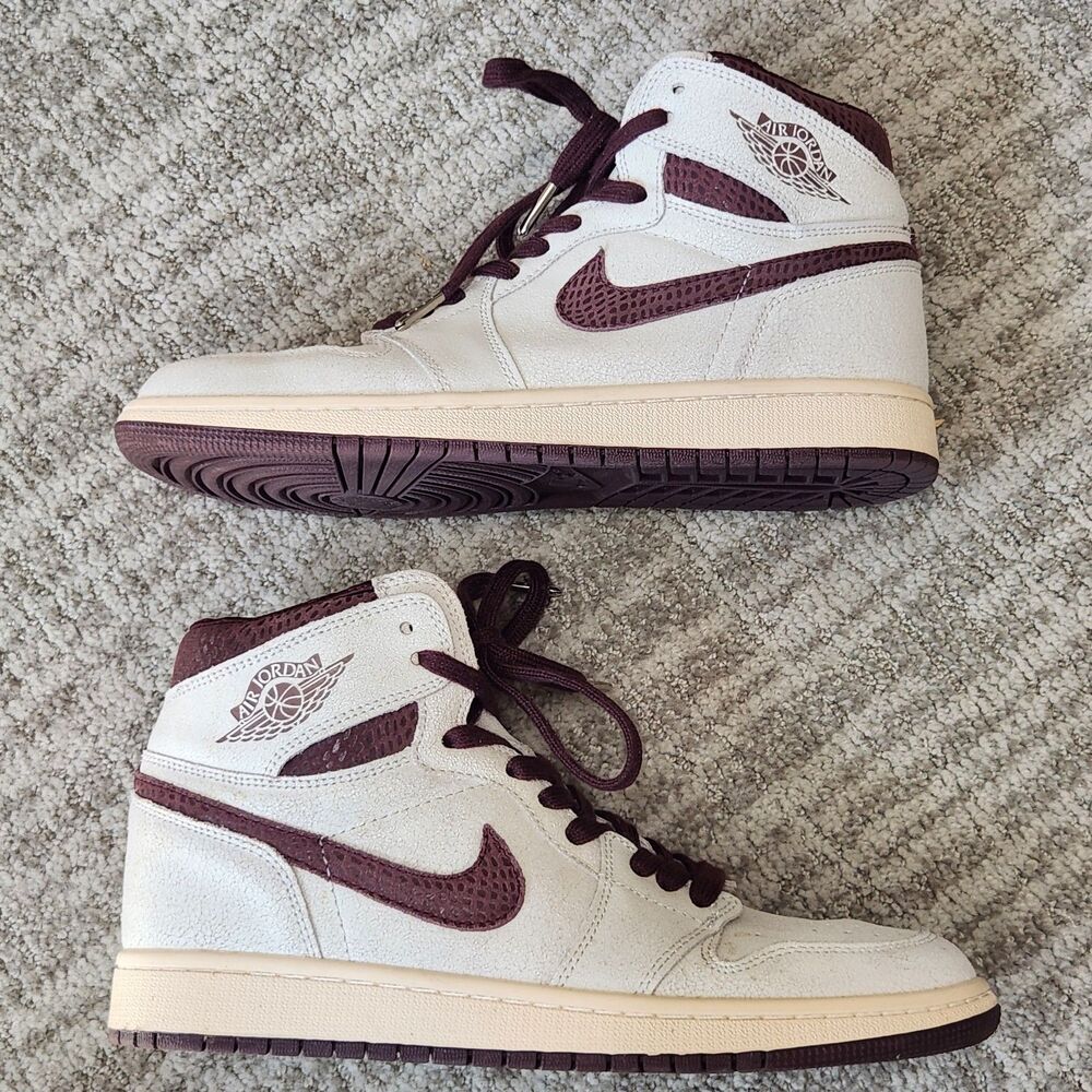 Nike men Air Jordan 1 x A Ma Maniére sail & burgundy hi-top sneakers size 10.5 - Picture 5 of 12